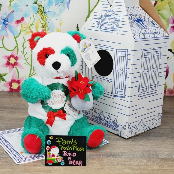 Build a Bear Christmas Holiday Festive Fun Panda Plush Poinsettia Wristie New - Picture 1 of 8